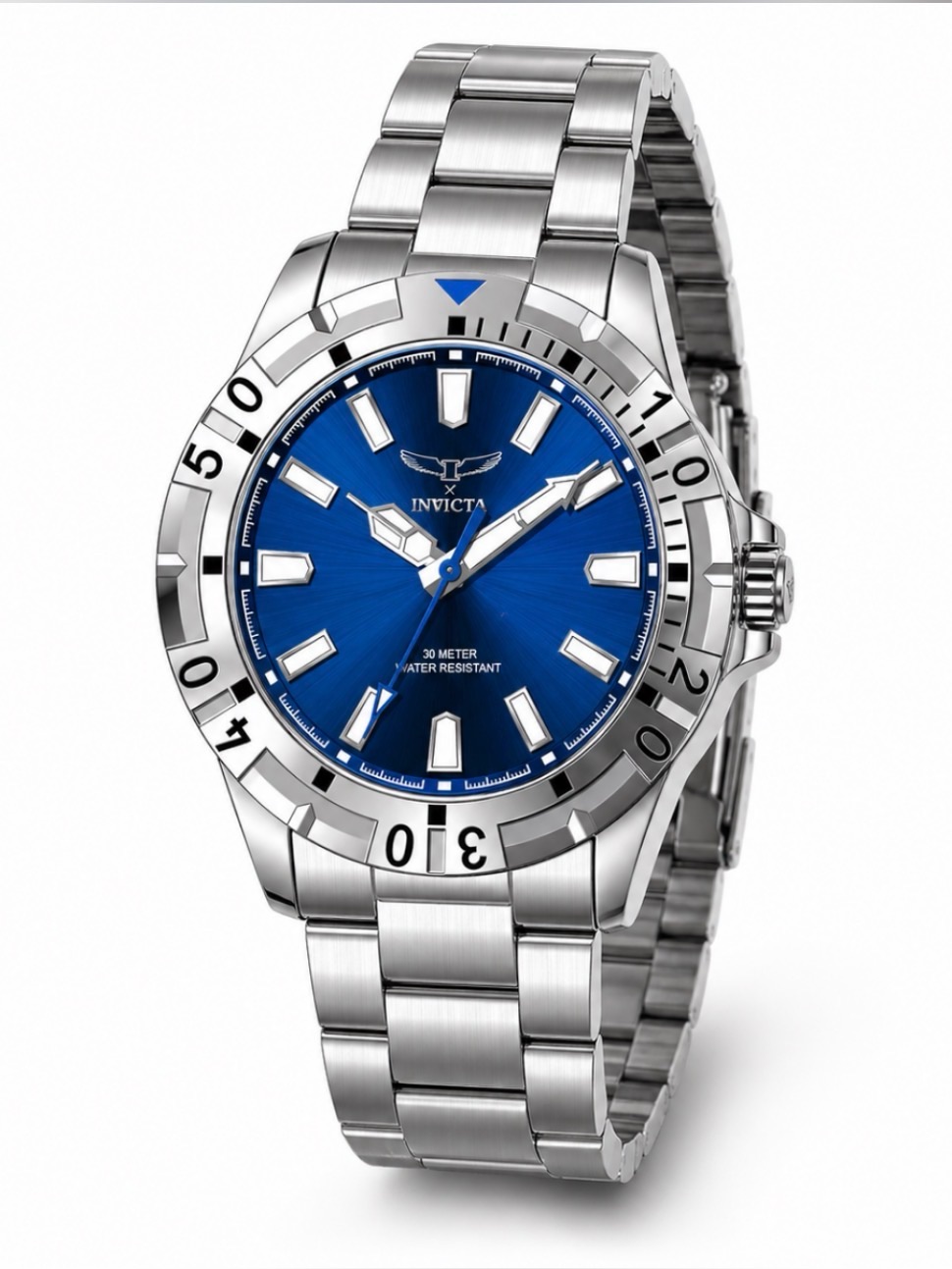 Invicta Silver Stainless Steel Watch With Blue Dial